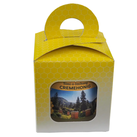 Geschenkverpackung mit 500g Simi-s-Imihung Cremehonig – hochwertiger Schweizer Berghonig in dekorativer Box