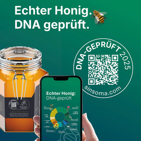 Digitales Ergebnis der Honig DNA-Trachtanalyse auf dem Smartphone mit QR-Code