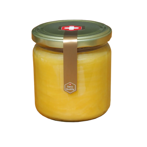 Honigsiegel Swiss Quality gold metallic. Erstöffnungschutz auf Schweizer Honigglas mit gold Deckel