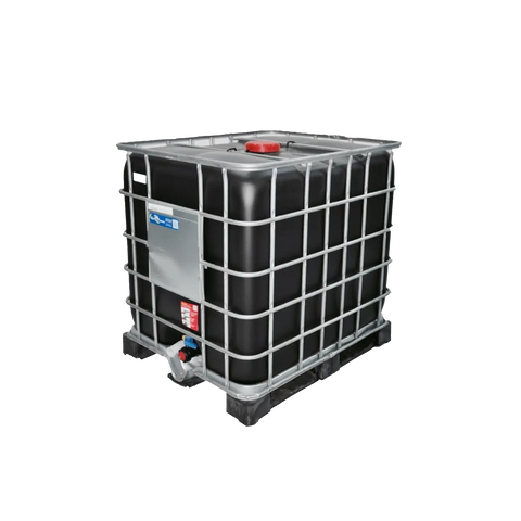 IBC Tank 1000 Liter schwarz aus Kunststoff mit Metallgitter und Auslaufhahn