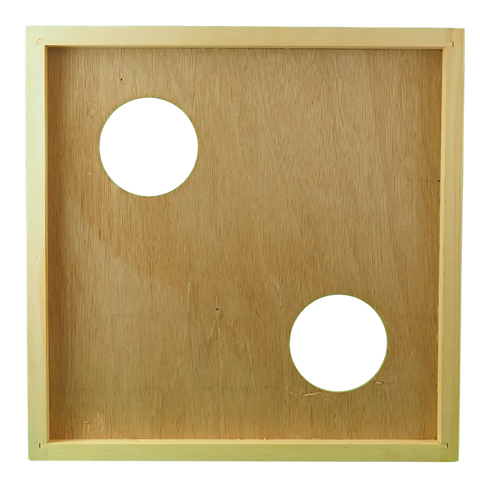 Holz-Innendeckel für Dadant Blatt 12er Bienenbeute mit zwei runden Öffnungen in Draufsicht