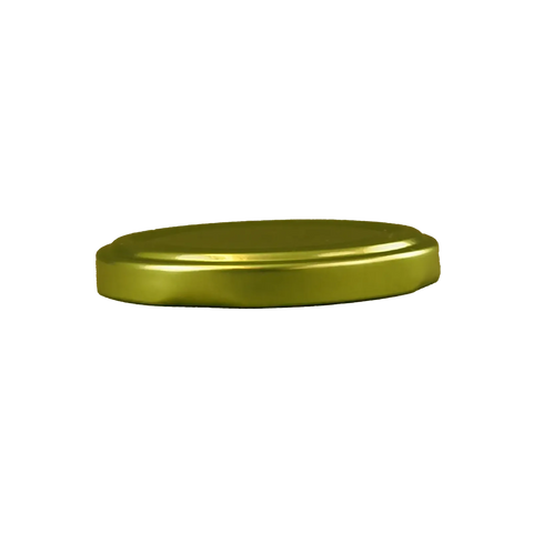 Goldfarbener Twist-Off-Deckel mit flachem Profil und leicht gewölbter Oberseite, Metallverschluss für Honiggläser mit 82 mm Öffnung